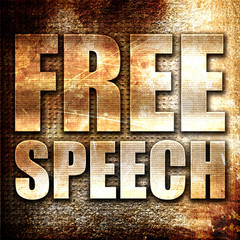 free speech, 3D rendering, metal text on rust background