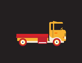 Red retro vintage delivery truck icon isolated on dark background
