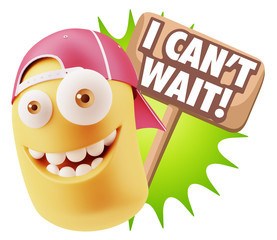 3d Rendering Smile Character Emoticon Expression saying I Can't