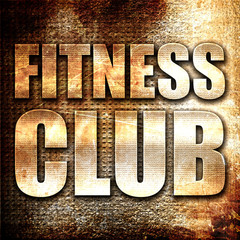 fitness club, 3D rendering, metal text on rust background