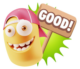 3d Illustration Laughing Character Emoji Expression saying Good
