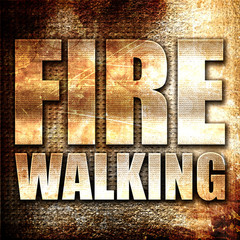 fire walking, 3D rendering, metal text on rust background