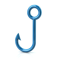 3d illustration of barbed blue fish hook icon