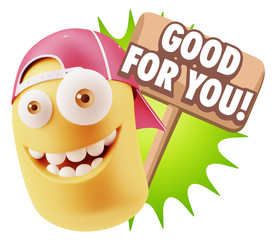 3d Rendering Smile Character Emoticon Expression saying Good For