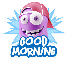 3d Rendering Smile Character Emoticon Expression saying Good Mor