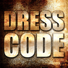 dress code, 3D rendering, metal text on rust background