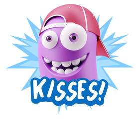 3d Rendering Smile Character Emoticon Expression saying Kisses w