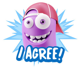 3d Illustration Laughing Character Emoji Expression saying I Agr