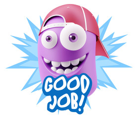 3d Rendering Smile Character Emoticon Expression saying Good Job