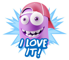 3d Rendering Smile Character Emoticon Expression saying I Love I