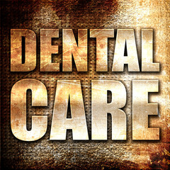 dental care, 3D rendering, metal text on rust background