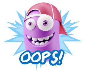 3d Rendering Smile Character Emoticon Expression saying Oops wit