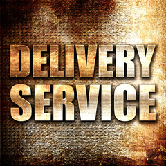 delivery service, 3D rendering, metal text on rust background