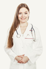 Smiling woman medical doctor with stethoscope.