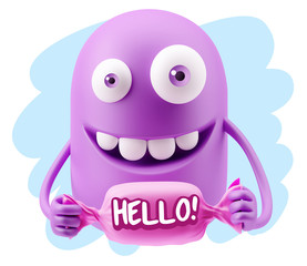 3d Rendering Smile Character Emoticon Expression saying Hello wi