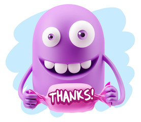 3d Rendering Smile Character Emoticon Expression saying Thanks w