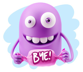 3d Illustration Laughing Character Emoji Expression saying Bye w