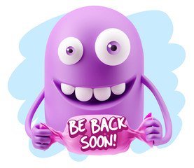 3d Rendering Smile Character Emoticon Expression saying Be Back