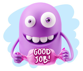 3d Rendering Smile Character Emoticon Expression saying Good Job