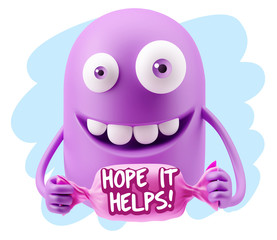 3d Illustration Laughing Character Emoji Expression saying Hope