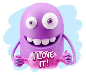 3d Rendering Smile Character Emoticon Expression saying I Love I