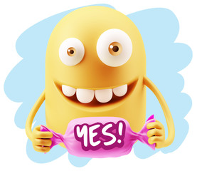 3d Rendering Smile Character Emoticon Expression saying Yes with