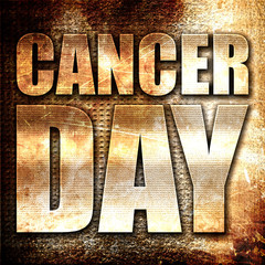 cancer day, 3D rendering, metal text on rust background