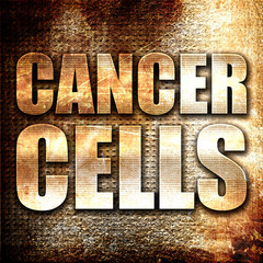 cancer cells, 3D rendering, metal text on rust background