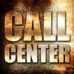 call center, 3D rendering, metal text on rust background