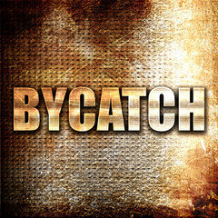 bycatch, 3D rendering, metal text on rust background