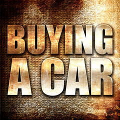 buying a car, 3D rendering, metal text on rust background