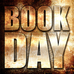 book day, 3D rendering, metal text on rust background