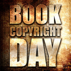 book copyright day, 3D rendering, metal text on rust background