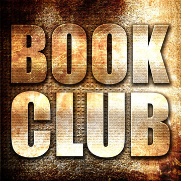 book club, 3D rendering, metal text on rust background