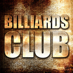 billiards club, 3D rendering, metal text on rust background