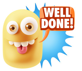 3d Rendering Smile Character Emoticon Expression saying Well Don