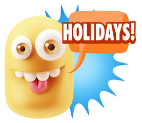 3d Rendering Smile Character Emoticon Expression saying Holidays