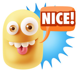 3d Rendering Smile Character Emoticon Expression saying Nice wit