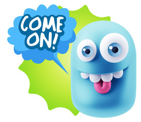 3d Illustration Laughing Character Emoji Expression saying Come