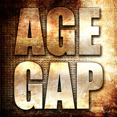 age gap, 3D rendering, metal text on rust background