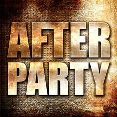 afterparty, 3D rendering, metal text on rust background