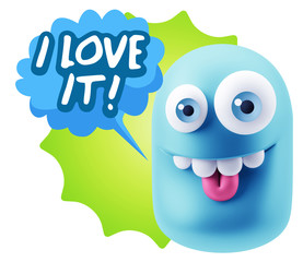 3d Rendering Smile Character Emoticon Expression saying I Love I