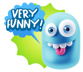 3d Rendering Smile Character Emoticon Expression saying Very Fun