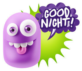 3d Rendering Smile Character Emoticon Expression saying Good Nig