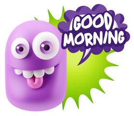 3d Rendering Smile Character Emoticon Expression saying Good Mor