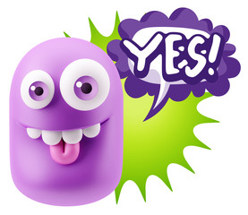 3d Rendering Smile Character Emoticon Expression saying Yes with