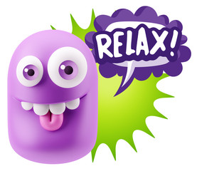 3d Rendering Smile Character Emoticon Expression saying Relax wi
