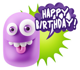 3d Rendering Smile Character Emoticon Expression saying Happy Bi