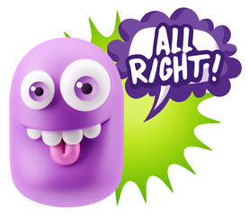 3d Rendering Smile Character Emoticon Expression saying All Righ