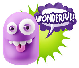3d Rendering Smile Character Emoticon Expression saying Wonderfu